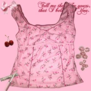 [SOLD]Floral & Plaid Print Sweetheart Neckline Top